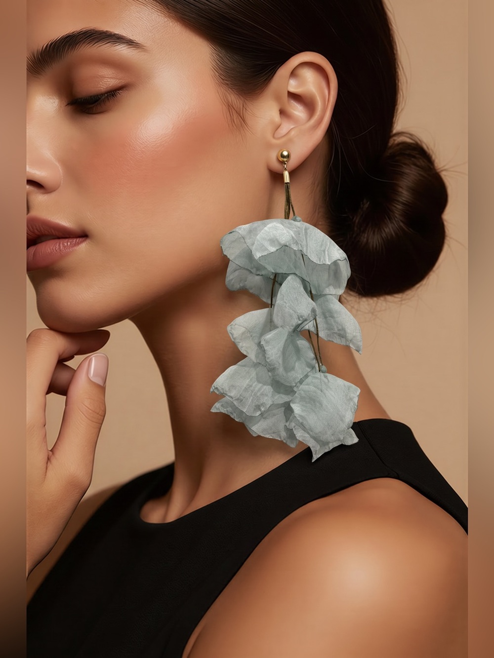 Stella & Ruby Mint Layered Fabric Petal Drop Earrings